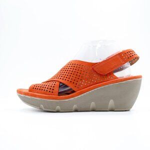 Clarks Clarene Award Burnt Orange Leather 2.5" Wedge Heel Slingback Sandals - 9